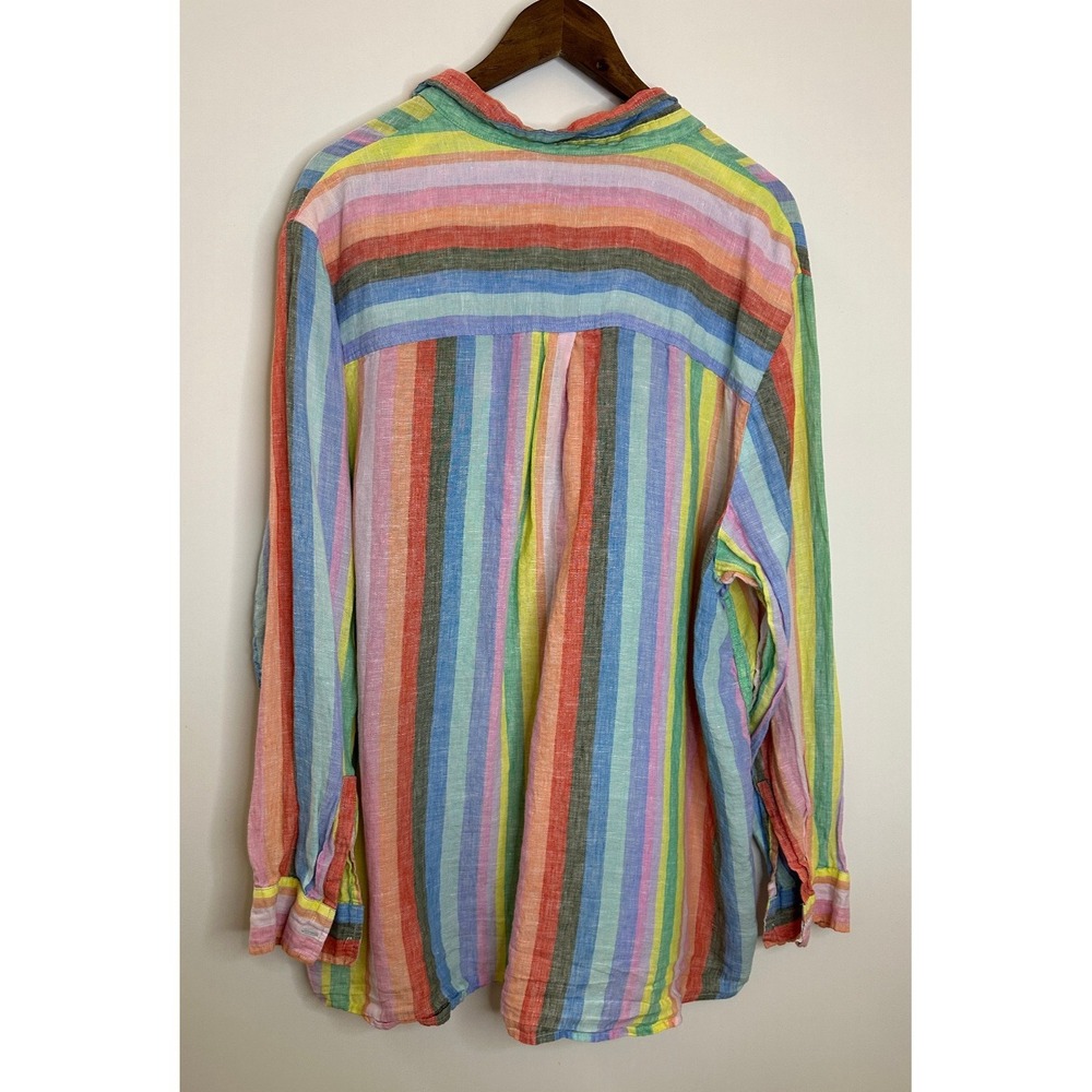 GAP 100% Linen Boyfriend Shirt Striped Button Down Women's Size XXL Coastal Vaca - Picture 12 of 14